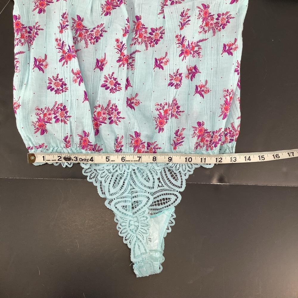 Free People Blue Pink Angela Floral Print Lace Bodysuit Off Shoulder Small - Picture 8 of 15